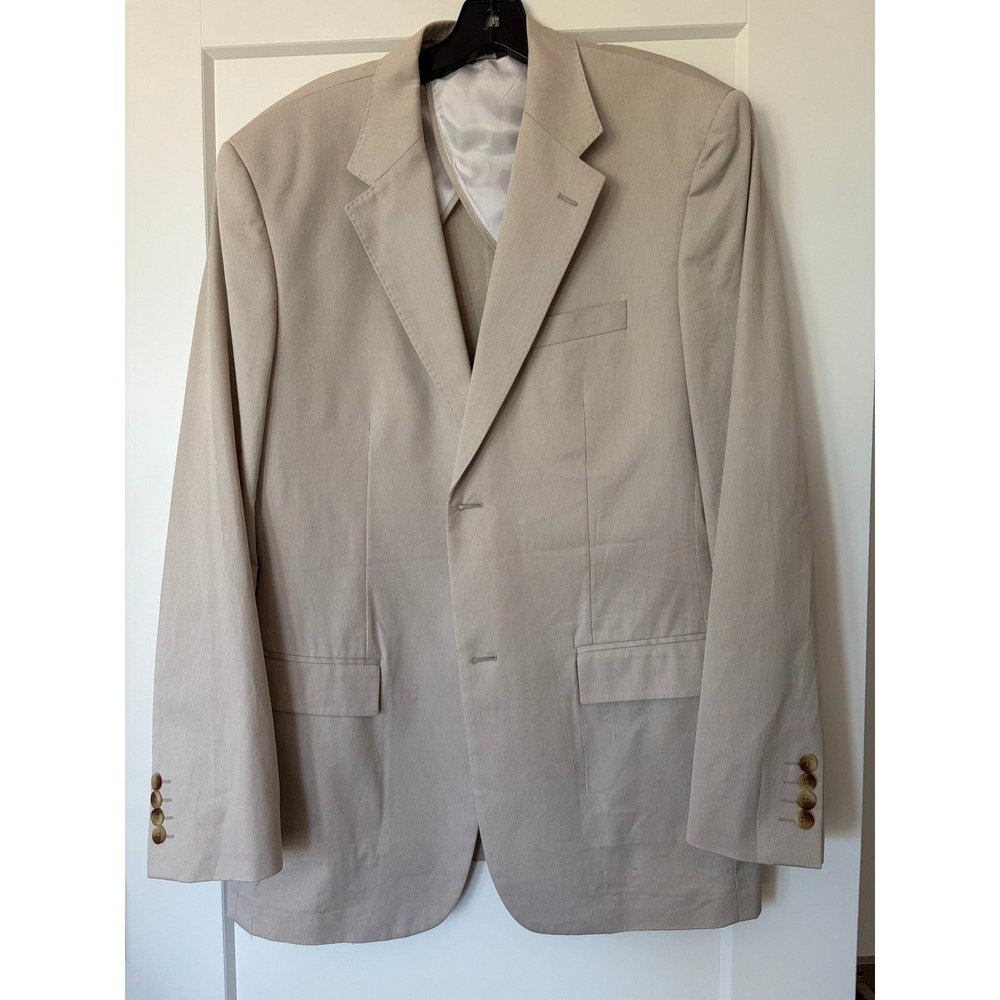 Perry Ellis Mens Tan Khaki 100% Cotton 2-Button Blazer Sport Coat 42 Reg